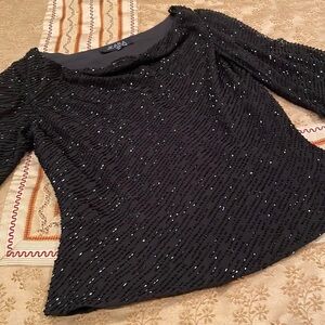 KJARA New York top, black sequined, polyester, bell sleeves, great condition, M
